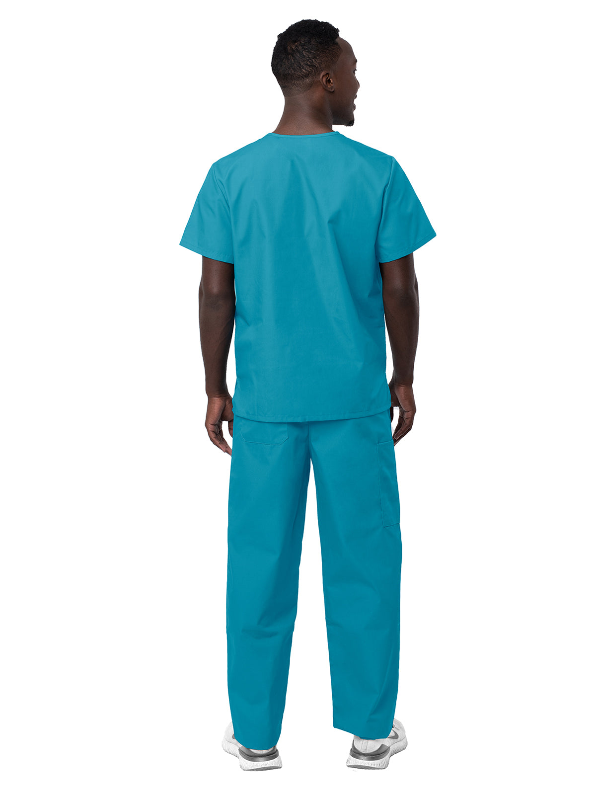 Unisex V-Neck Top Drawstring Pant Scrub Set - S8400 - Teal Blue