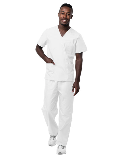 Unisex V-Neck Top Drawstring Pant Scrub Set - S8400 - White