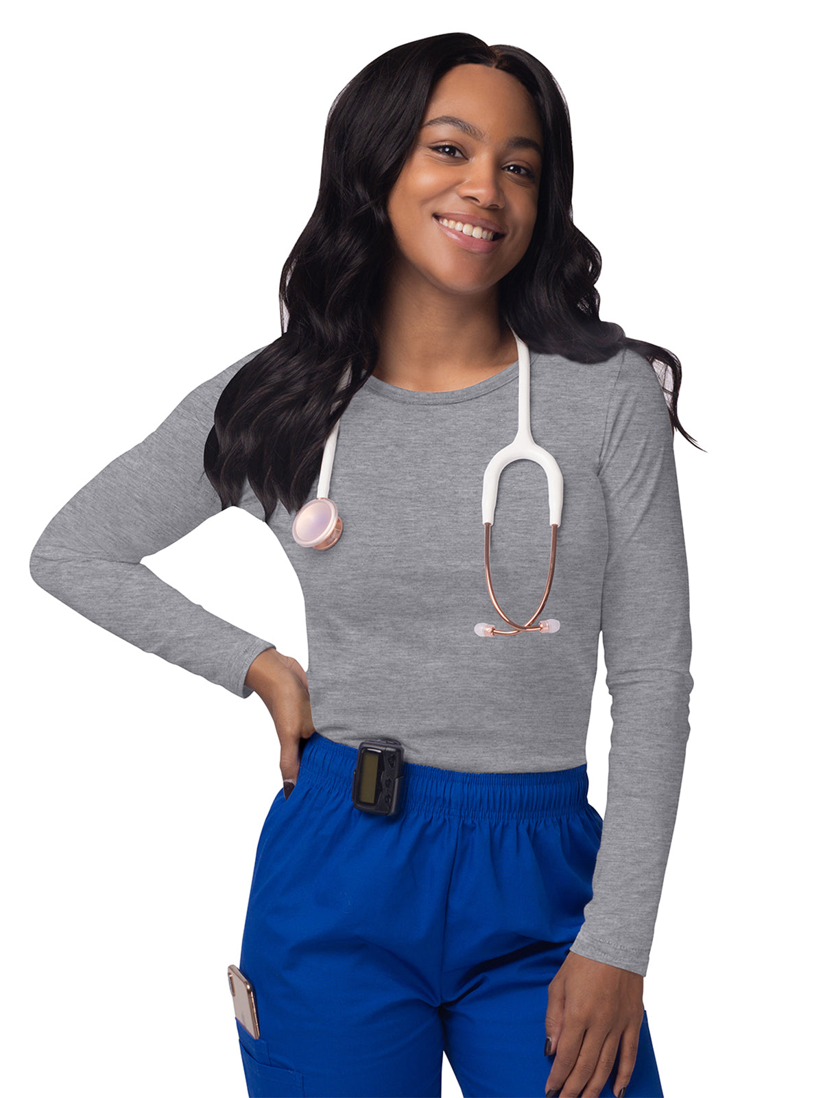 Women's Long Sleeve Underscrub Tee - S8500 - Dark Marl Gray