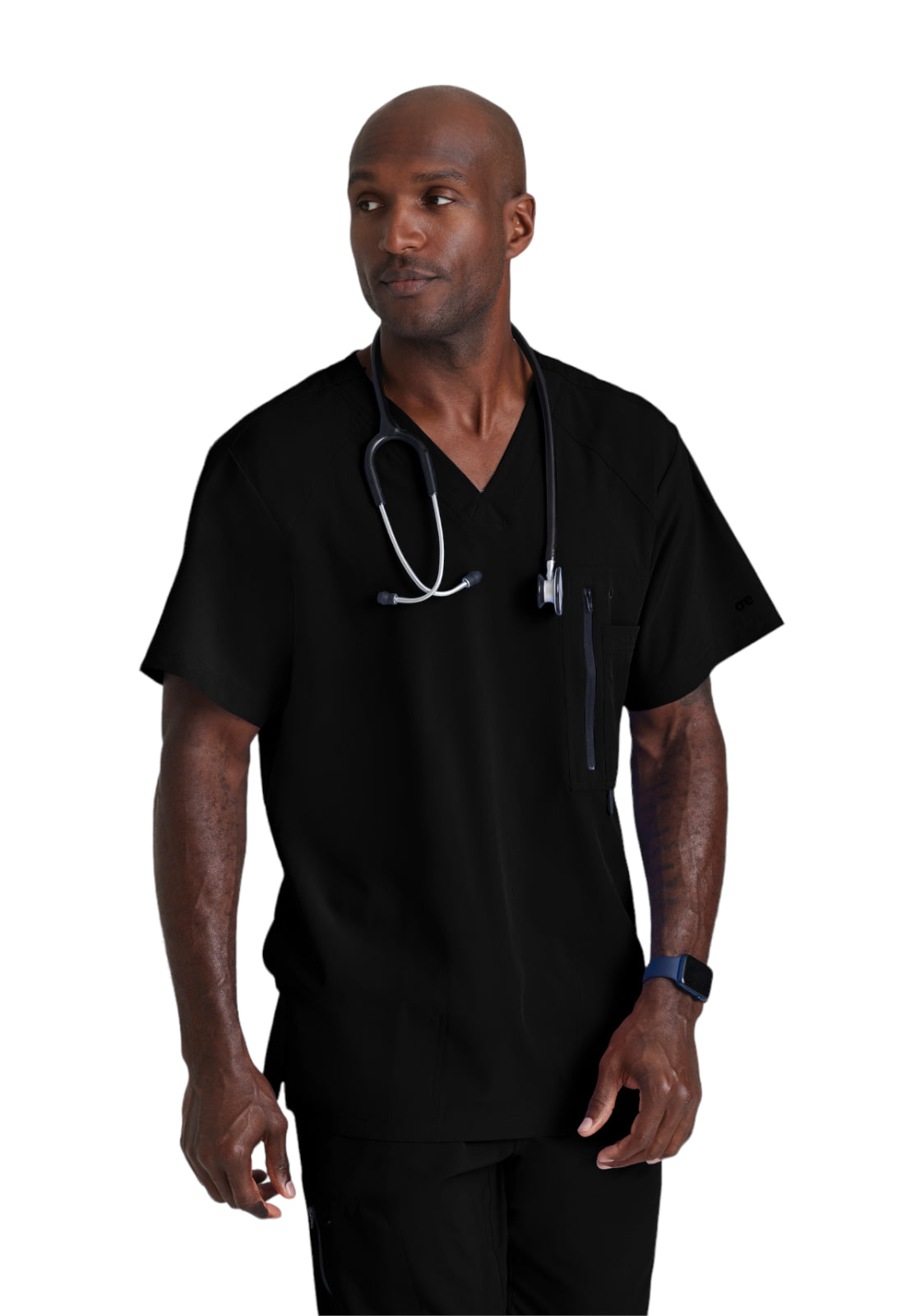 Men's V-Neck Zip Pockets Amplify Scrub Top - 0115 - Black