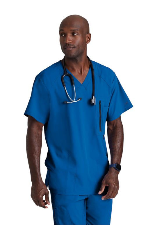 Men's V-Neck Zip Pockets Amplify Scrub Top - 0115 - New Royal