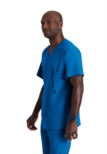 Men's V-Neck Zip Pockets Amplify Scrub Top - 0115 - New Royal