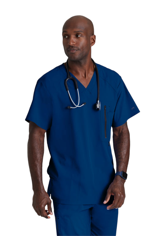 Men's V-Neck Zip Pockets Amplify Scrub Top - 0115 - Indigo (Navy)