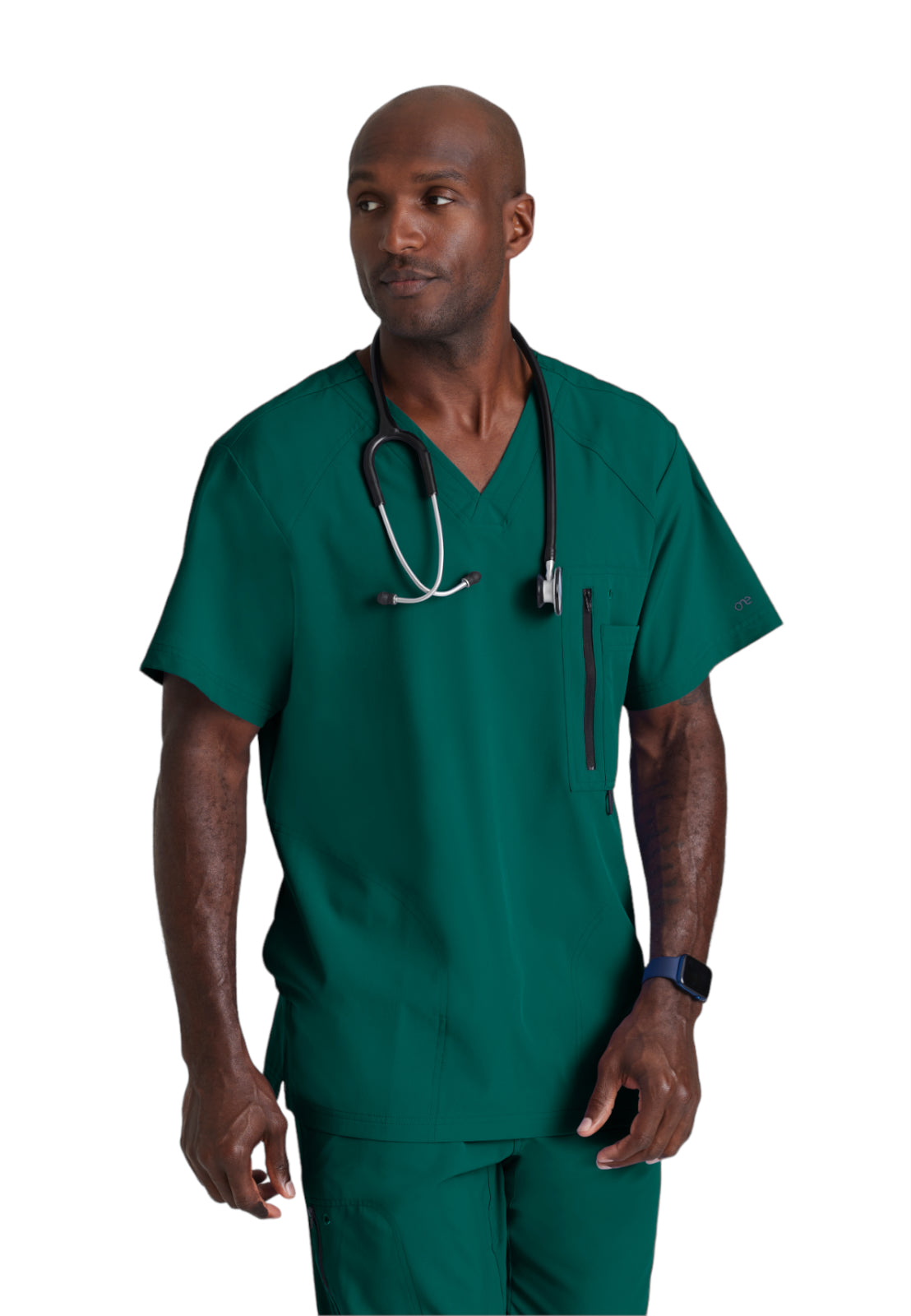 Men's V-Neck Zip Pockets Amplify Scrub Top - 0115 - Hunter Green