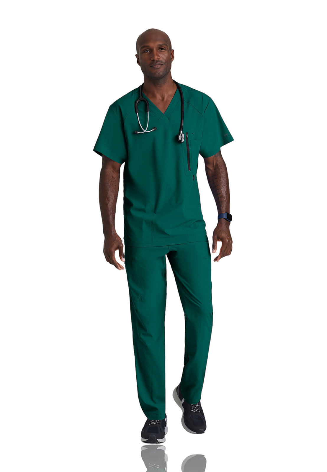 Men's V-Neck Zip Pockets Amplify Scrub Top - 0115 - Hunter Green