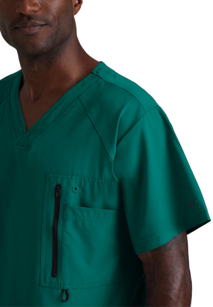 Men's V-Neck Zip Pockets Amplify Scrub Top - 0115 - Hunter Green