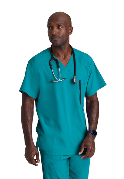 Men's V-Neck Zip Pockets Amplify Scrub Top - 0115 - Teal