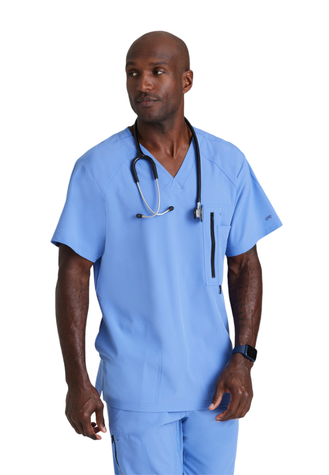 Men's V-Neck Zip Pockets Amplify Scrub Top - 0115 - Ciel Blue