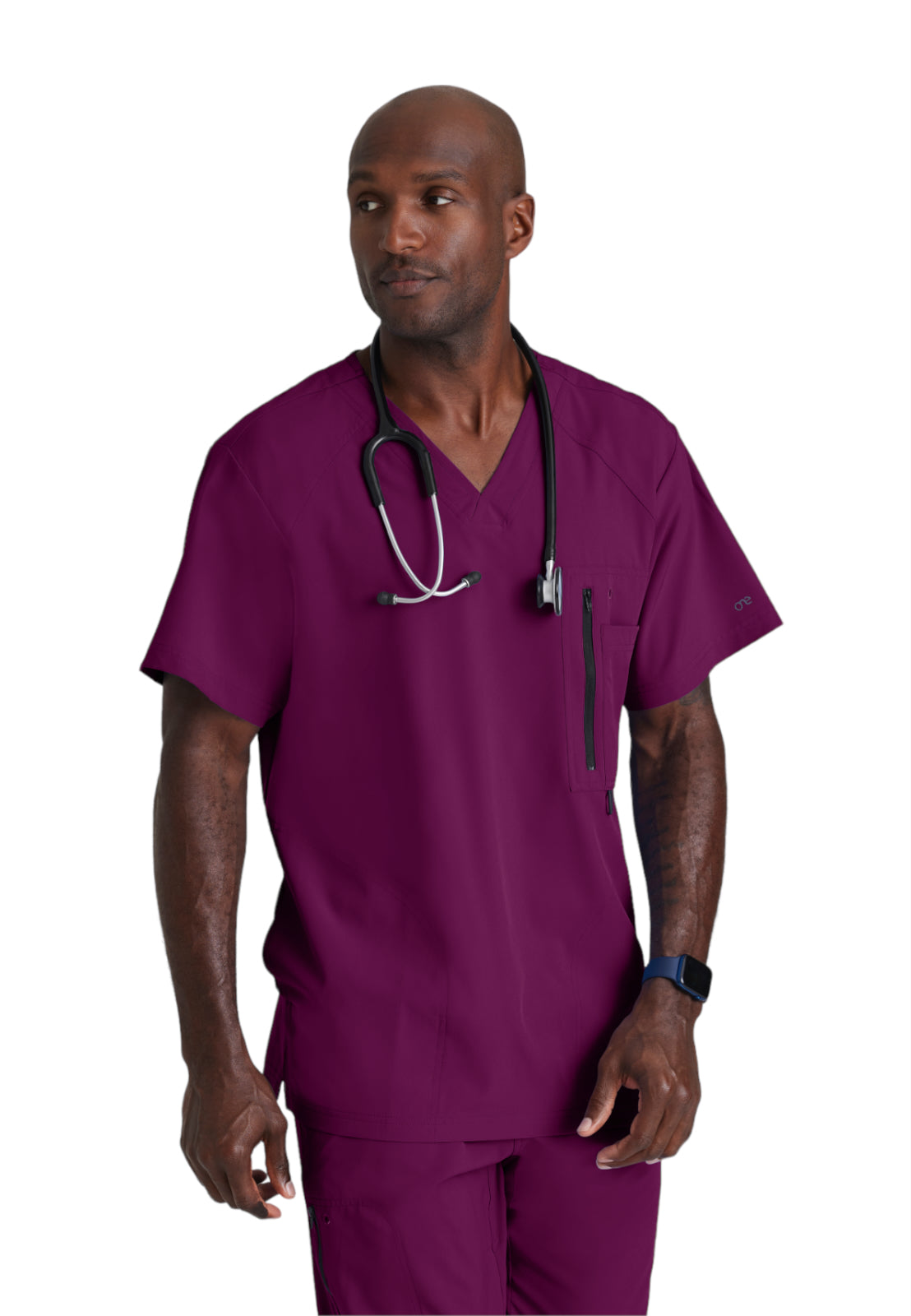 Men's V-Neck Zip Pockets Amplify Scrub Top - 0115 - Wine