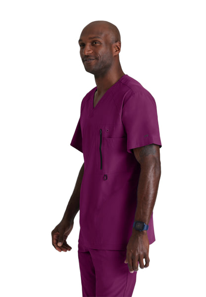 Men's V-Neck Zip Pockets Amplify Scrub Top - 0115 - Wine