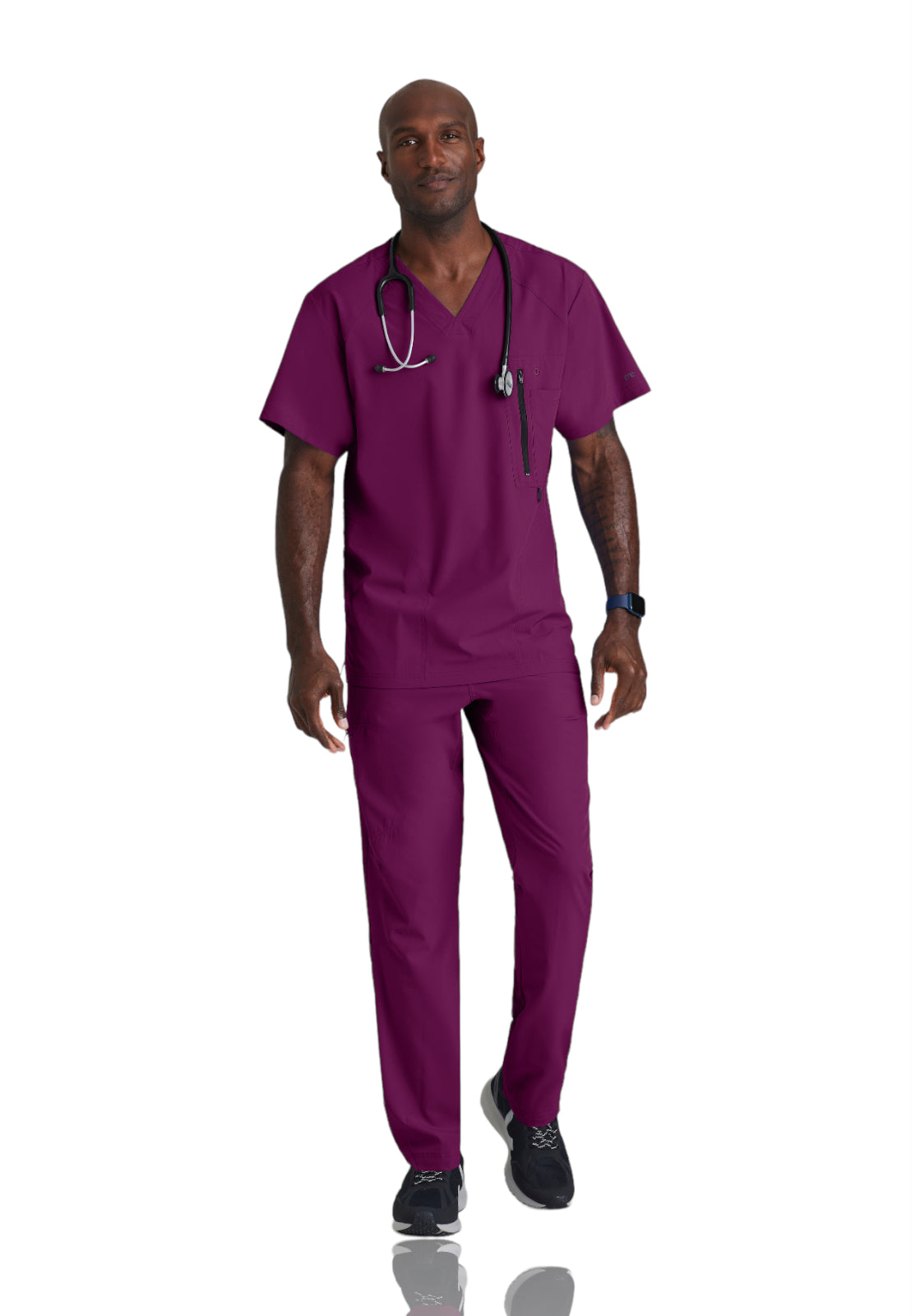 Men's V-Neck Zip Pockets Amplify Scrub Top - 0115 - Wine