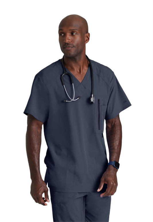 Men's V-Neck Zip Pockets Amplify Scrub Top - 0115 - Steel