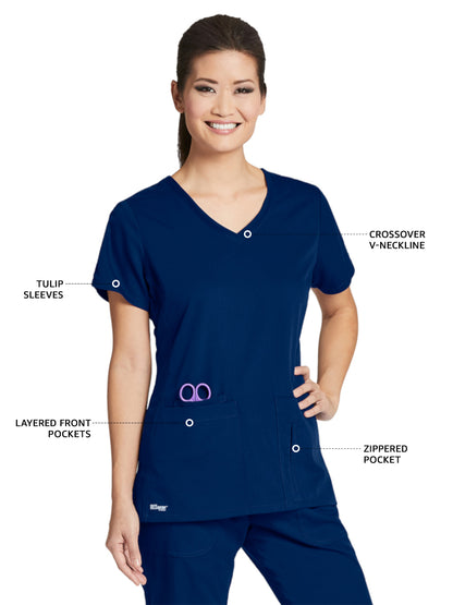 Women's V-Neck Cora Scrub Top - 41423 - Indigo (Navy)