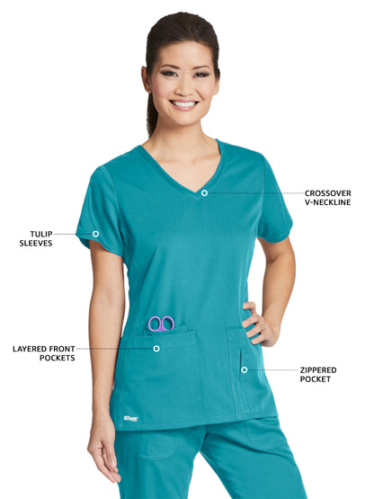 Women's V-Neck Cora Scrub Top - 41423 - Teal