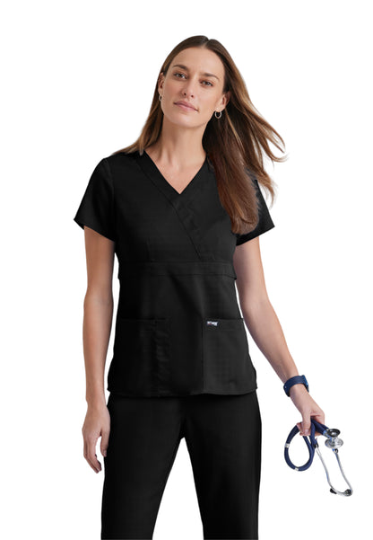 Women's Mock Wrap Riley Scrub Top - 4153 - Black