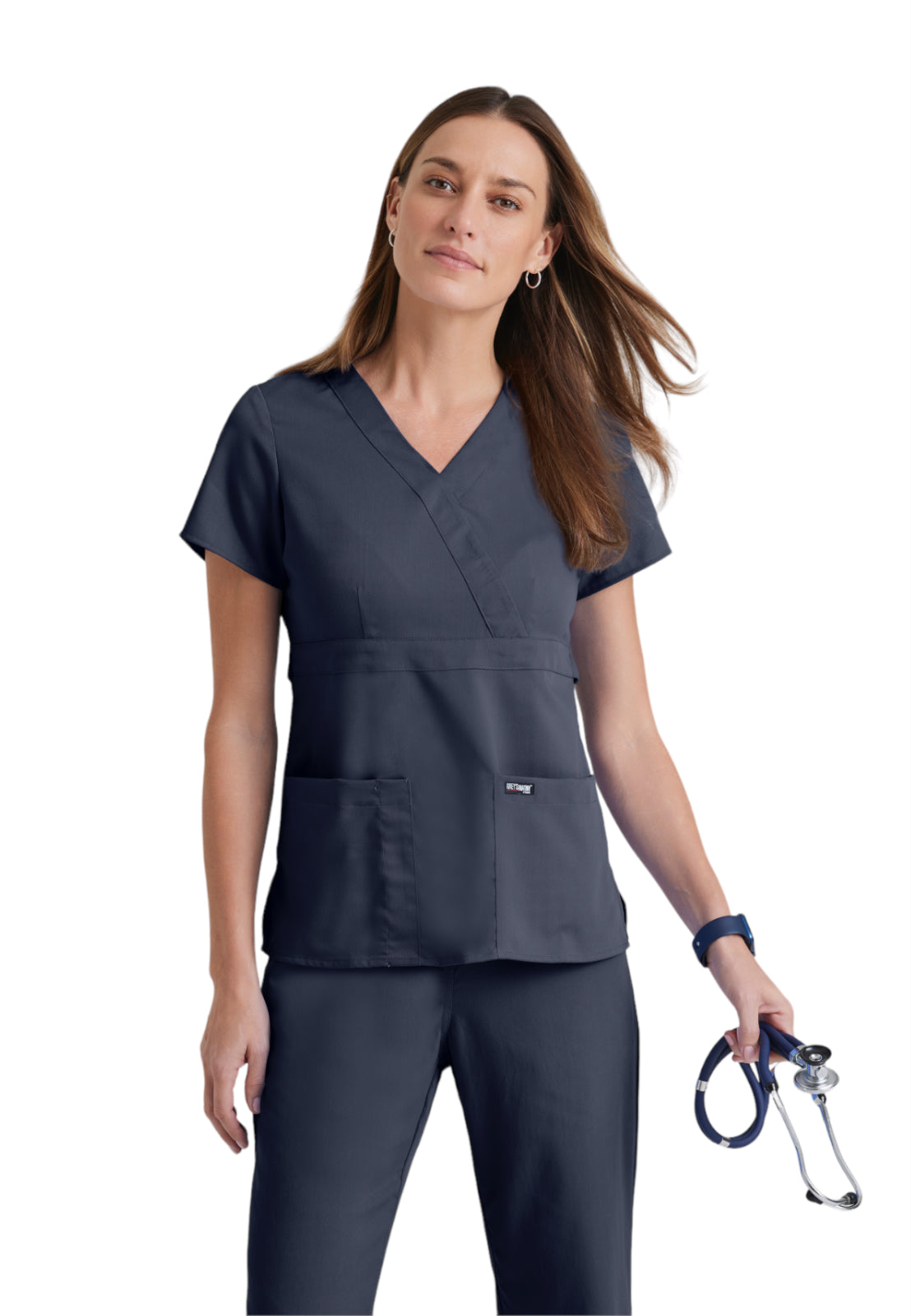 Women's Mock Wrap Riley Scrub Top - 4153 - Steel