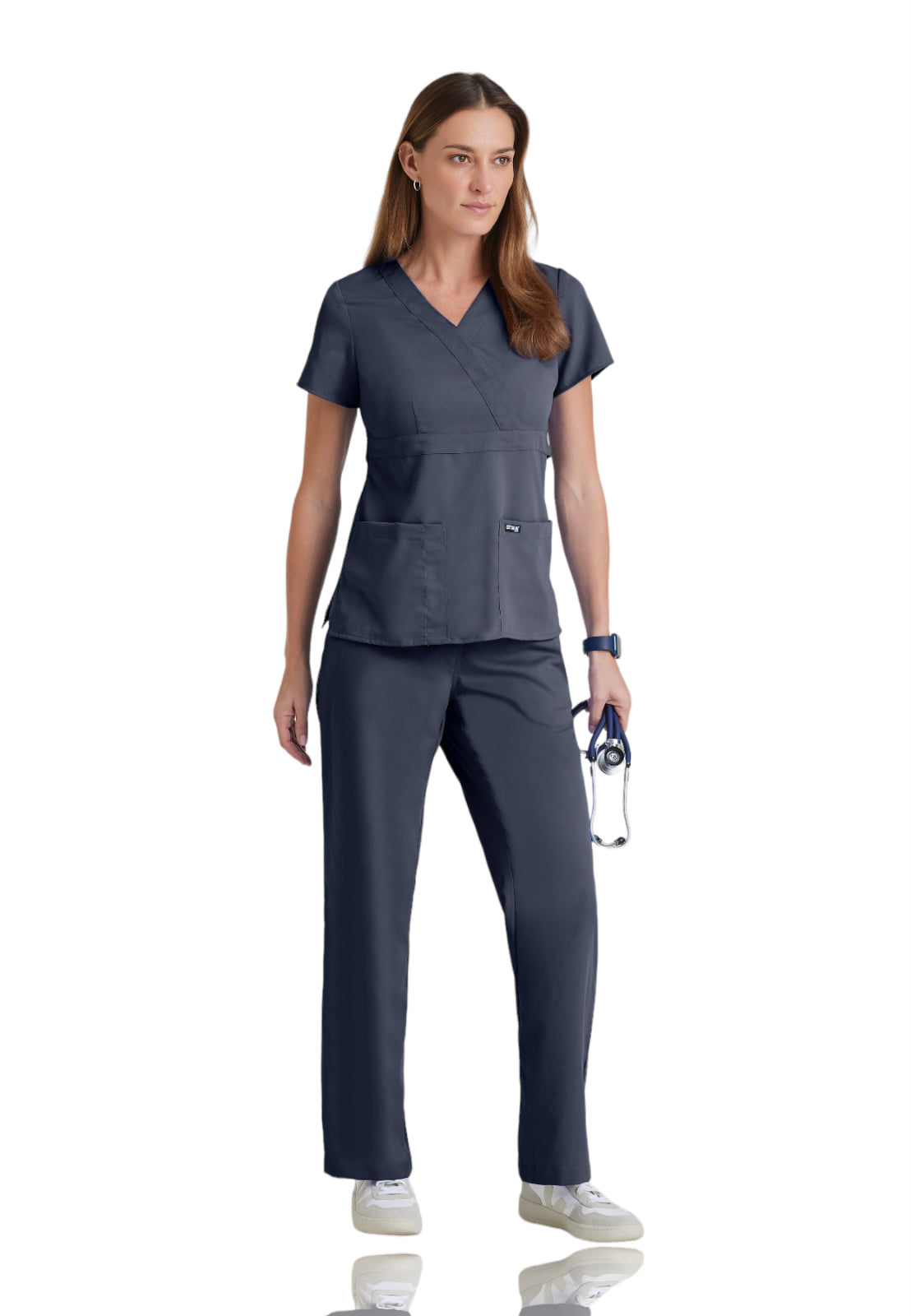 Women's Mock Wrap Riley Scrub Top - 4153 - Steel