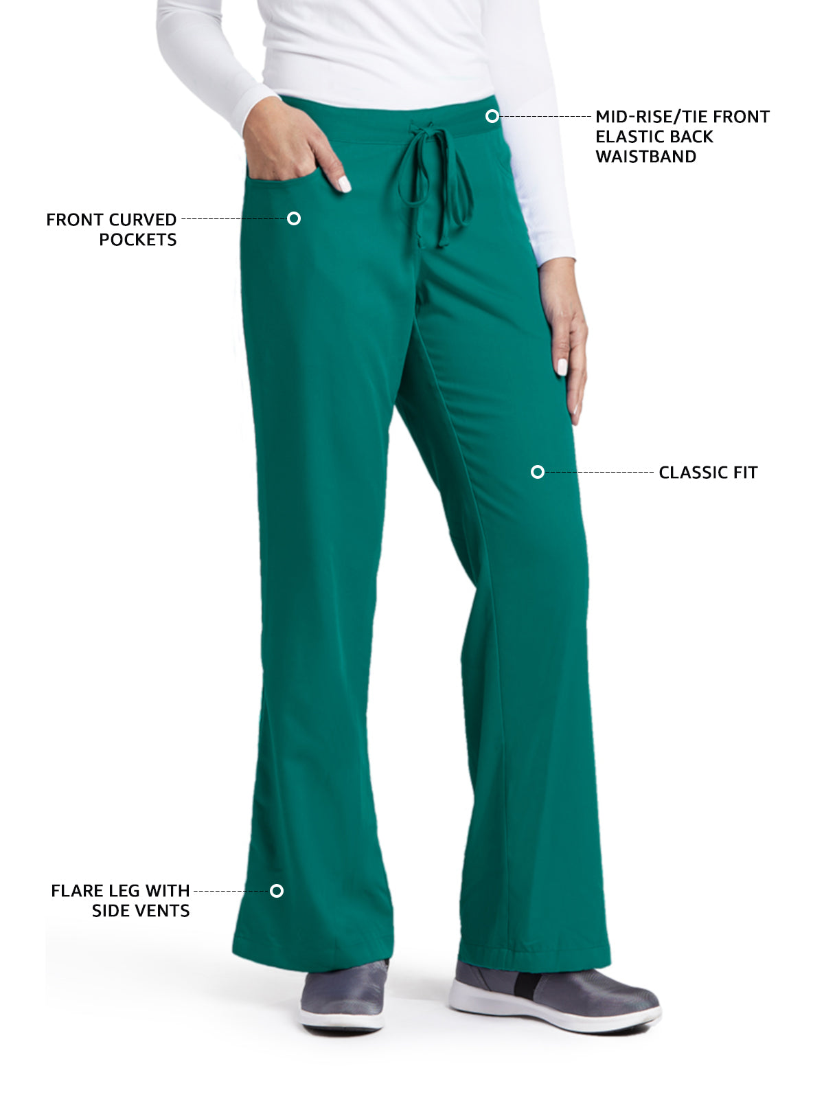 Women's Tie Front Riley Scrub Pant - 4232 - Hunter Green