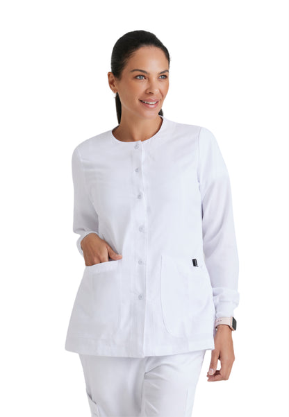 Women's Round Neck Jamie Warm Up Scrub Jacket - 4450 - White