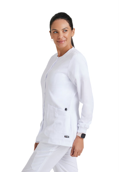 Women's Round Neck Jamie Warm Up Scrub Jacket - 4450 - White