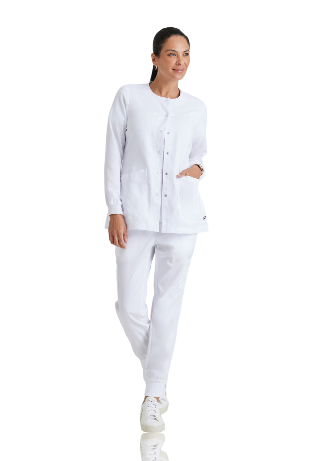 Women's Round Neck Jamie Warm Up Scrub Jacket - 4450 - White