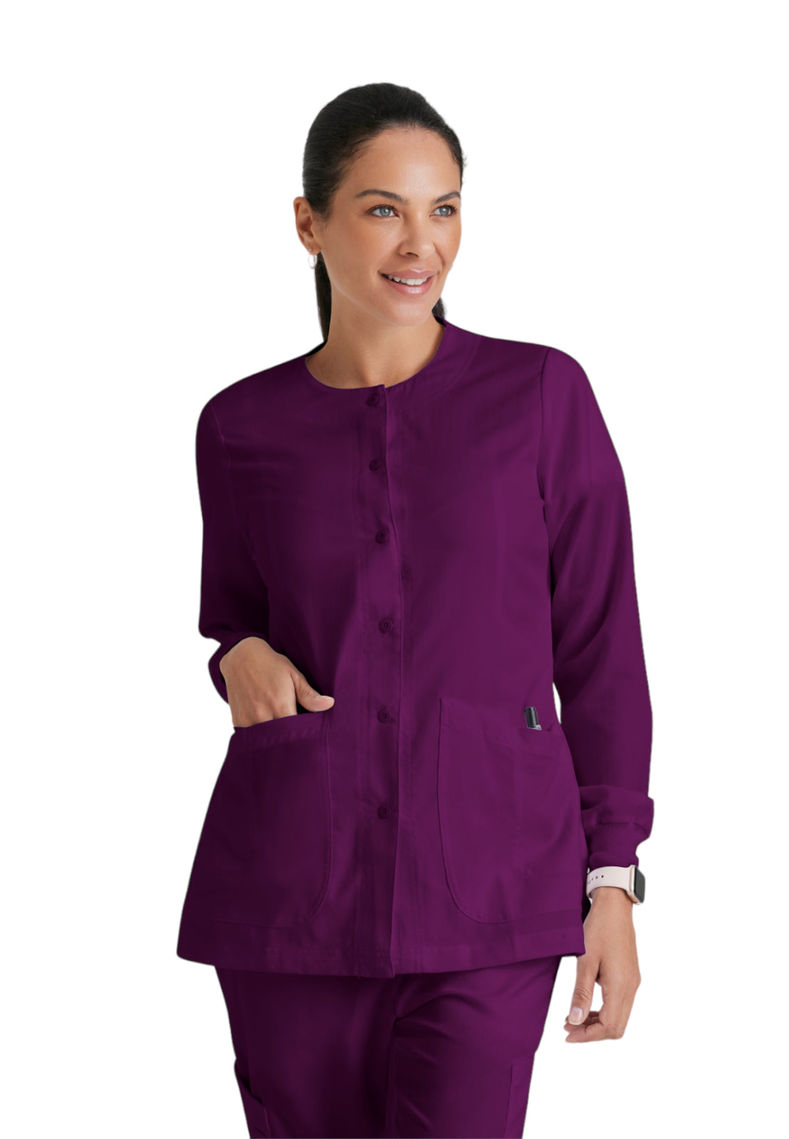 Women's Round Neck Jamie Warm Up Scrub Jacket - 4450 - Wine