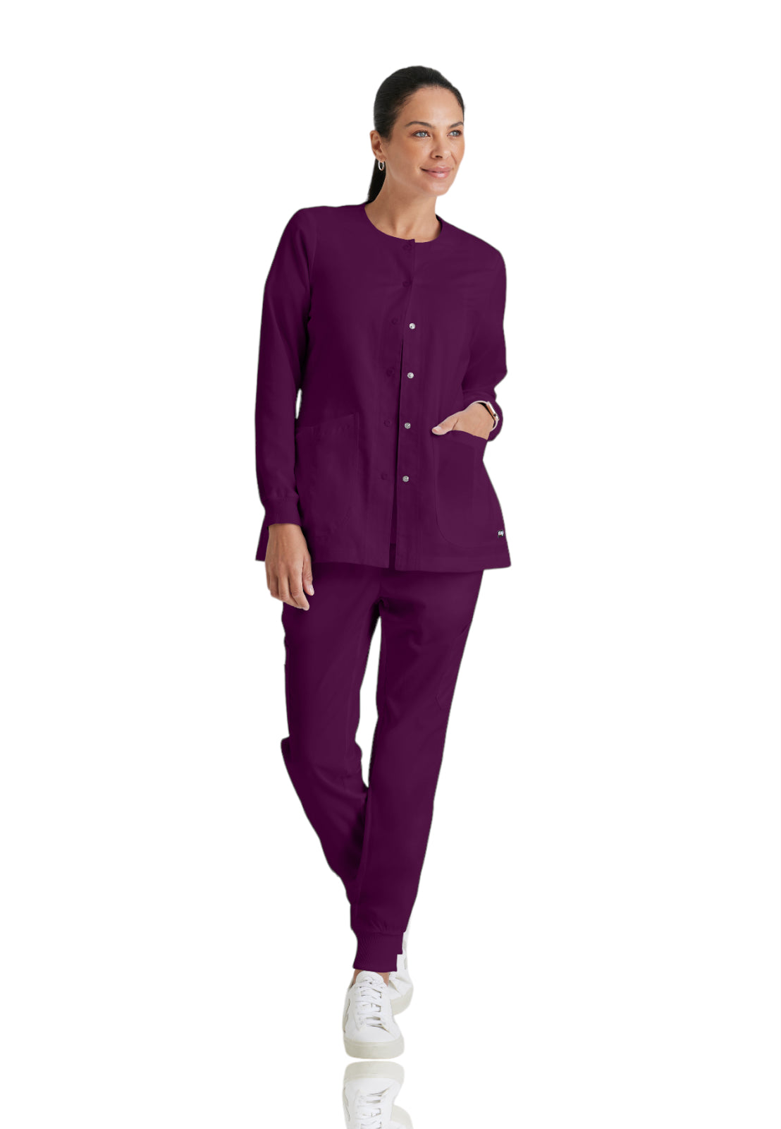 Women's Round Neck Jamie Warm Up Scrub Jacket - 4450 - Wine