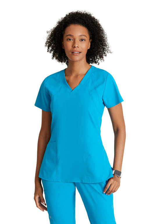 Women's V-Neck Racer Scrub Top - 5105 - Wave Blue