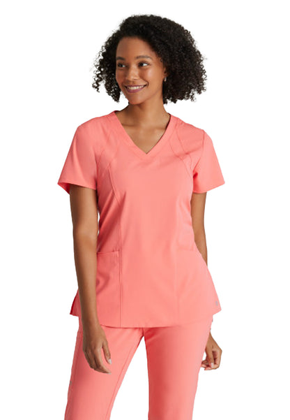 Women's V-Neck Racer Scrub Top - 5105 - Sunset Coral