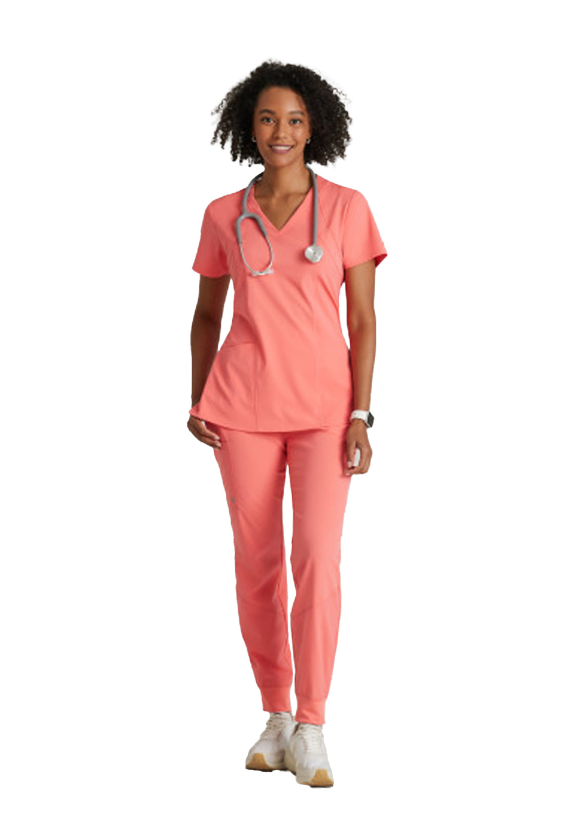 Women's V-Neck Racer Scrub Top - 5105 - Sunset Coral