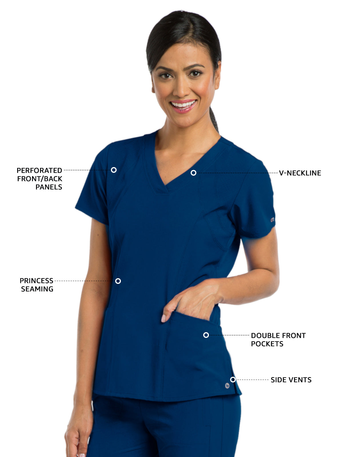 Women's V-Neck Racer Scrub Top - 5105 - Indigo (Navy)