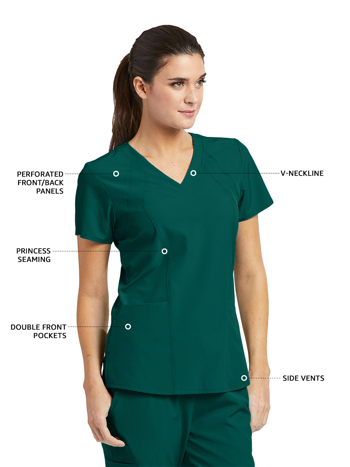 Women's V-Neck Racer Scrub Top - 5105 - Hunter Green