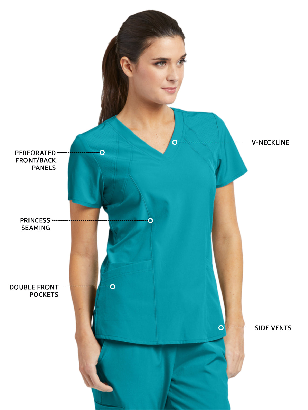 Women's V-Neck Racer Scrub Top - 5105 - Teal