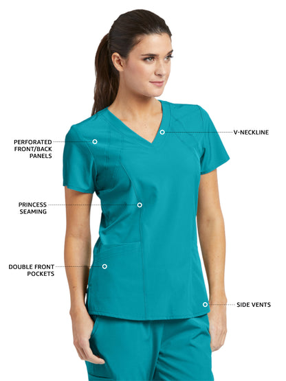 Women's V-Neck Racer Scrub Top - 5105 - Teal