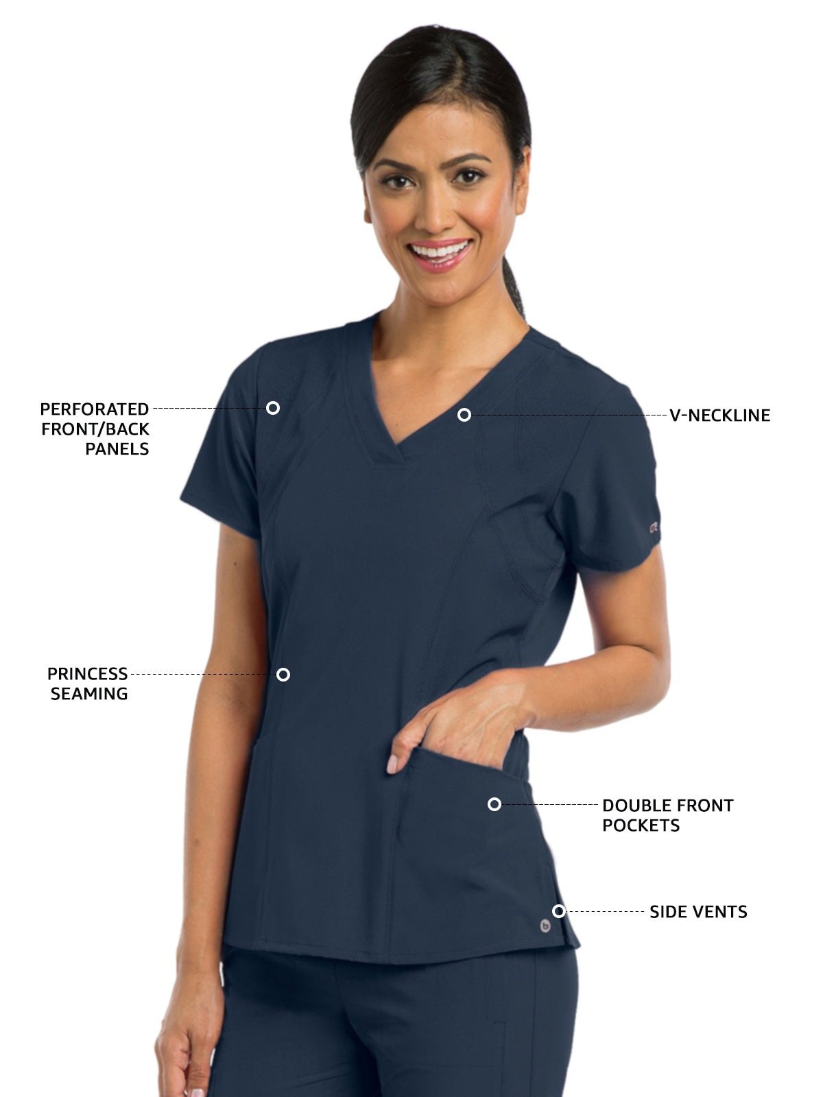 Women's V-Neck Racer Scrub Top - 5105 - Steel