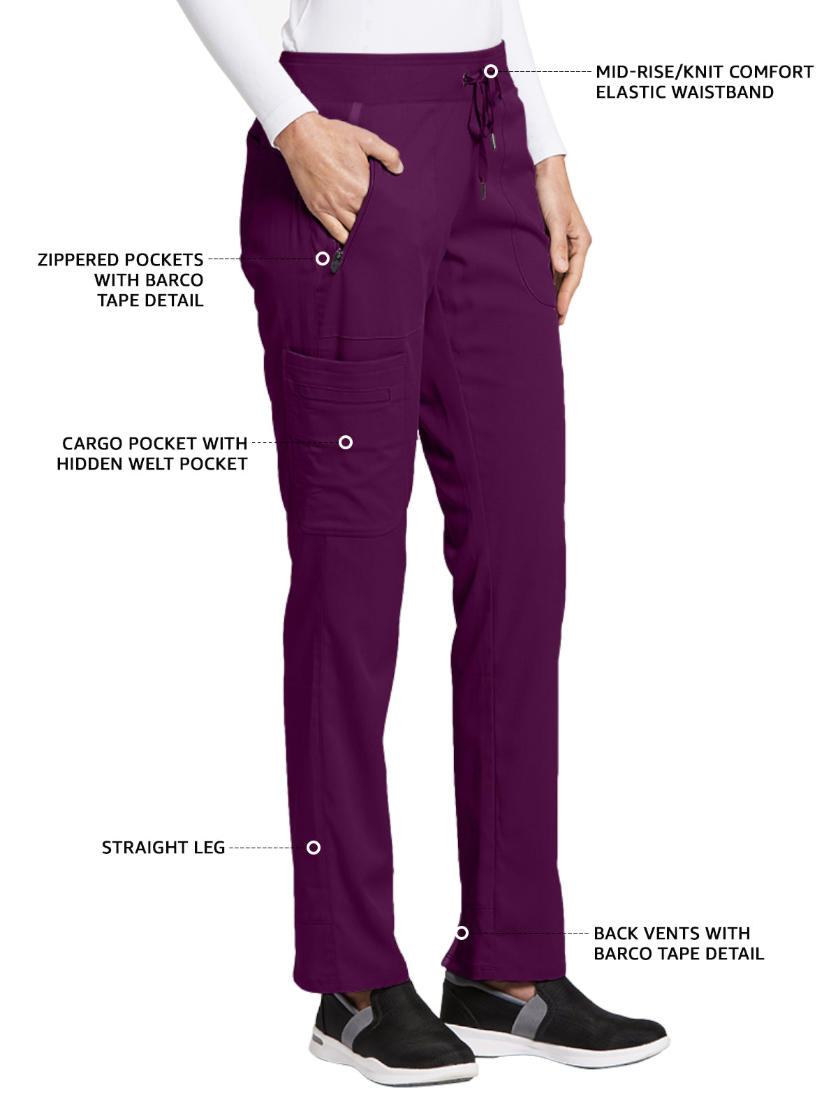 Women's Hidden Welt Pocket Elevate Scrub Pant - 7228 - Wine