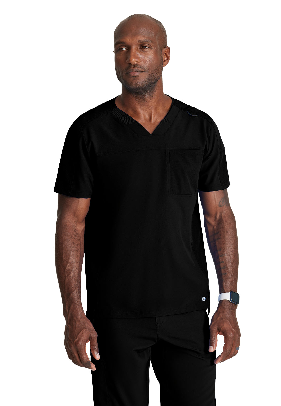 Men's Two-Pocket Ribbed V-Neck Velocity Scrub Top - BOT195 - Black