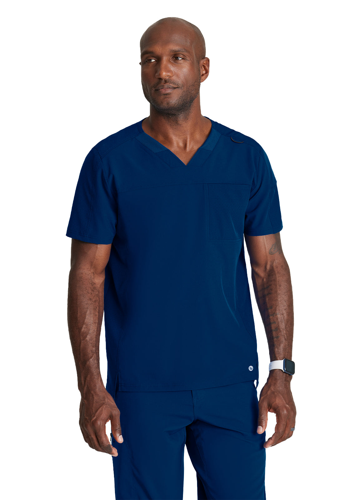 Men's Two-Pocket Ribbed V-Neck Velocity Scrub Top - BOT195 - Indigo (Navy)