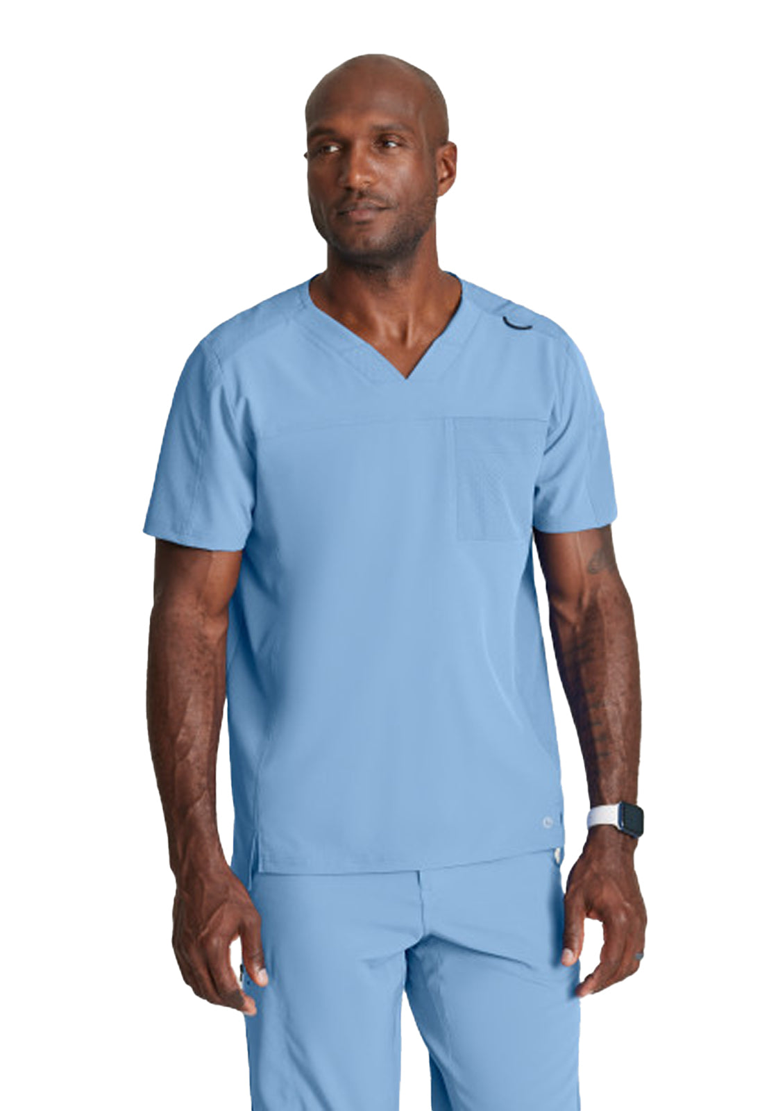 Men's Two-Pocket Ribbed V-Neck Velocity Scrub Top - BOT195 - Ciel Blue