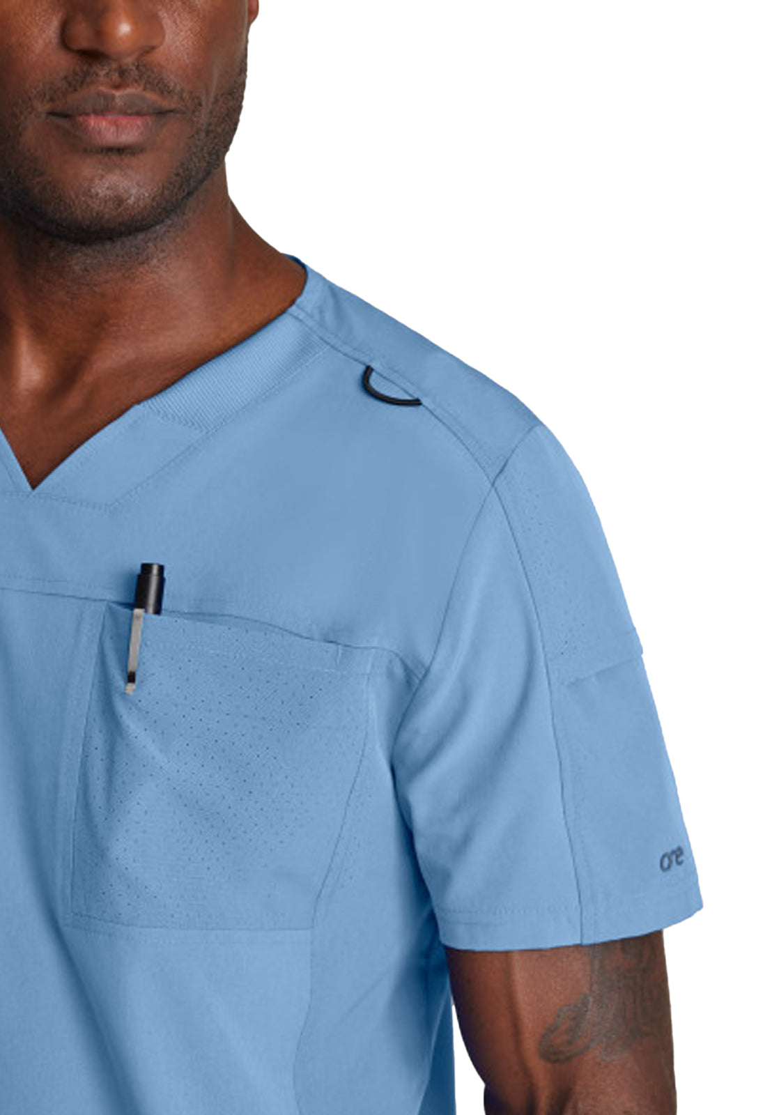 Men's Two-Pocket Ribbed V-Neck Velocity Scrub Top - BOT195 - Ciel Blue