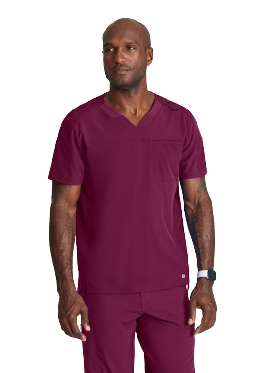 Men's Two-Pocket Ribbed V-Neck Velocity Scrub Top - BOT195 - Wine