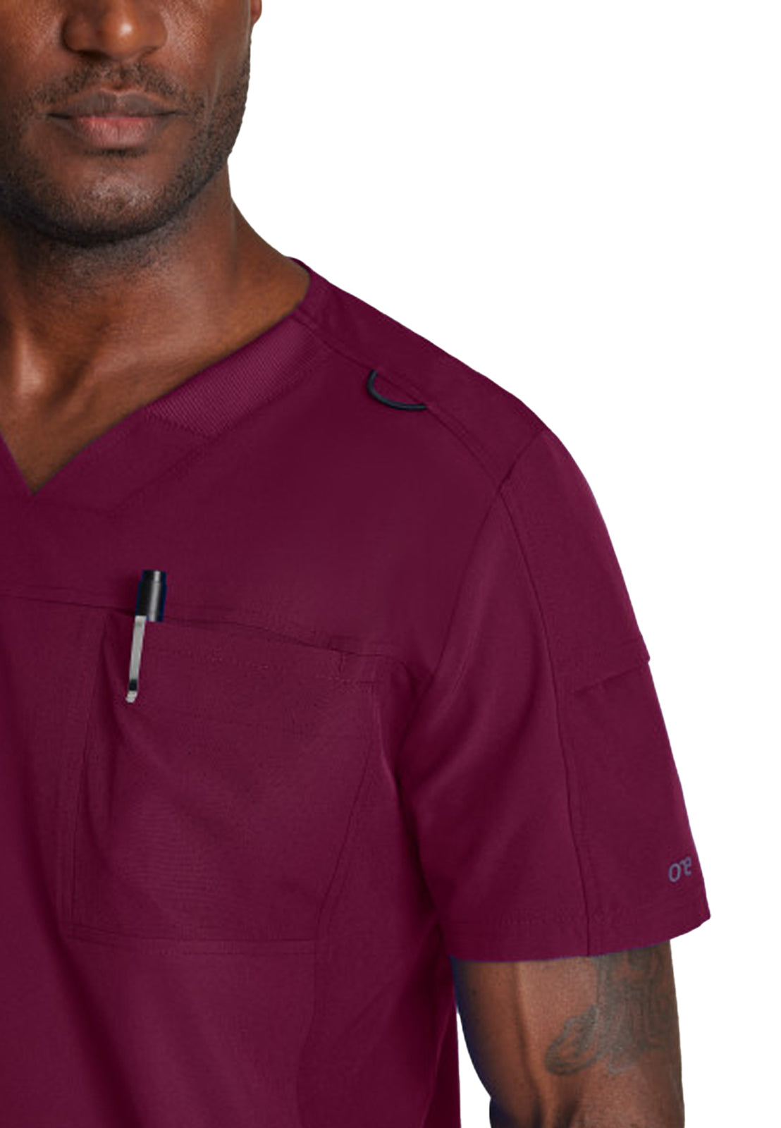 Men's Two-Pocket Ribbed V-Neck Velocity Scrub Top - BOT195 - Wine