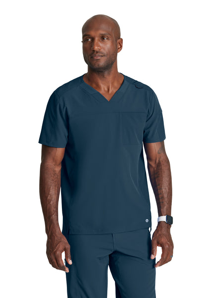 Men's Two-Pocket Ribbed V-Neck Velocity Scrub Top - BOT195 - Steel