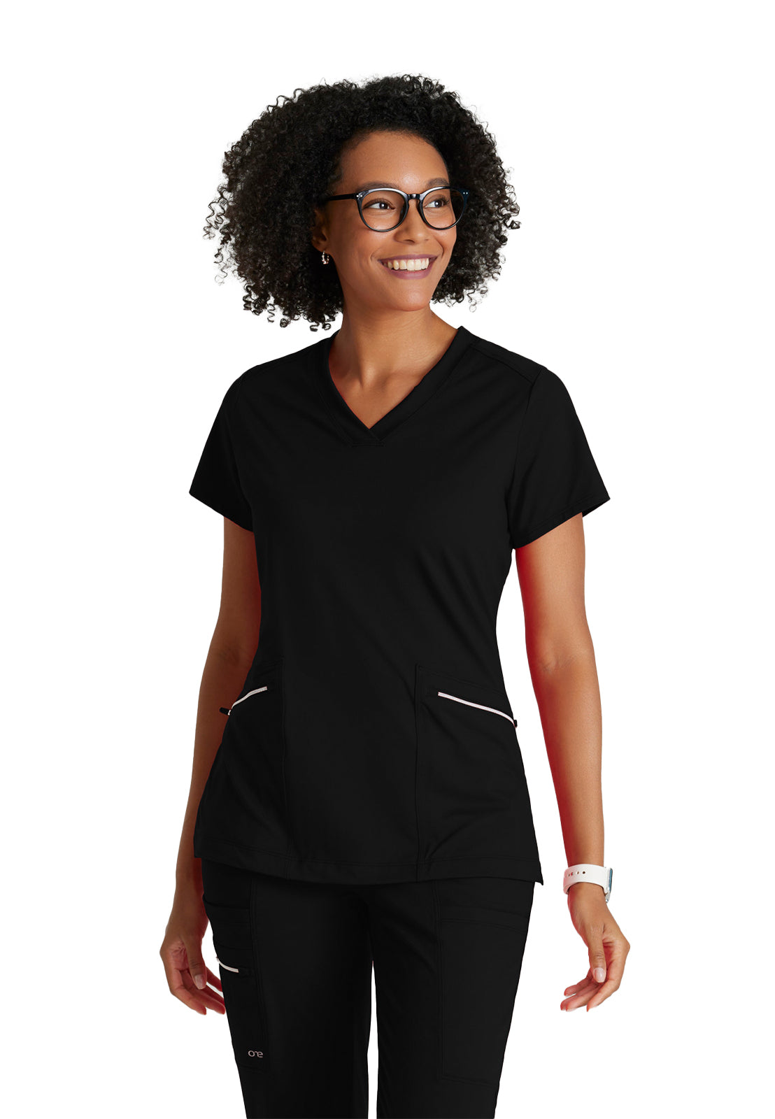 Women's 2 Pocket V-Neck Scrub Top - BOT209 - Black