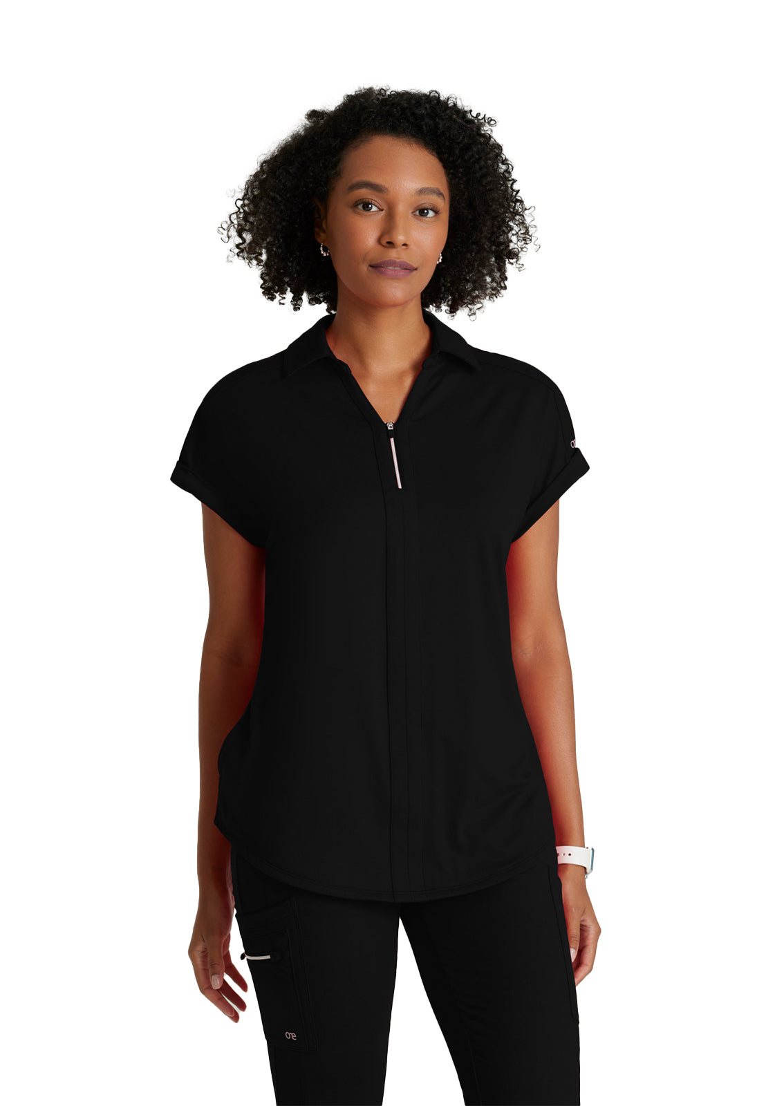 Women's 2 Pocket Zip Neck Dolman Scrub Top - BOT210 - Black