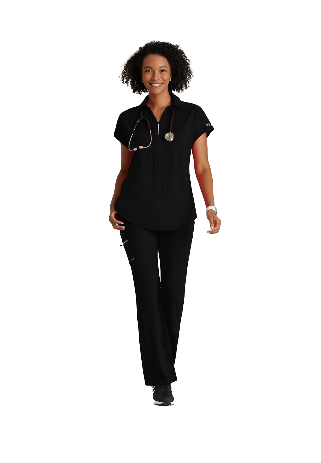 Women's 2 Pocket Zip Neck Dolman Scrub Top - BOT210 - Black