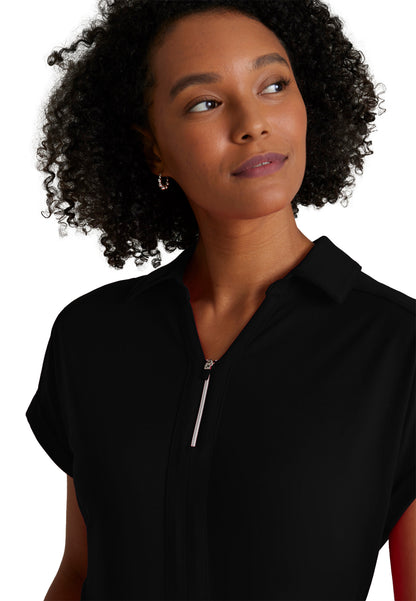 Women's 2 Pocket Zip Neck Dolman Scrub Top - BOT210 - Black