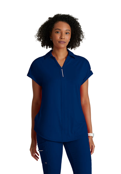 Women's 2 Pocket Zip Neck Dolman Scrub Top - BOT210 - Indigo