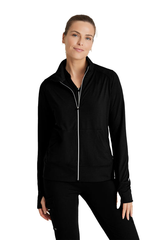 Women's Kangaroo Pocket Zip-Up Warm-Up Scrub Jacket - BOW896 - Black