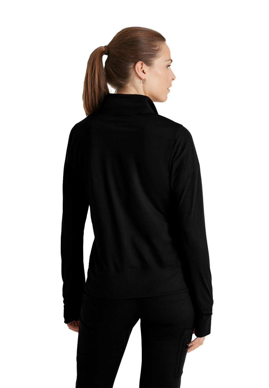 Women's Kangaroo Pocket Zip-Up Warm-Up Scrub Jacket - BOW896 - Black